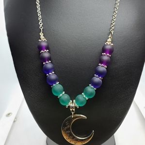 recycled glass necklace with moon pendant